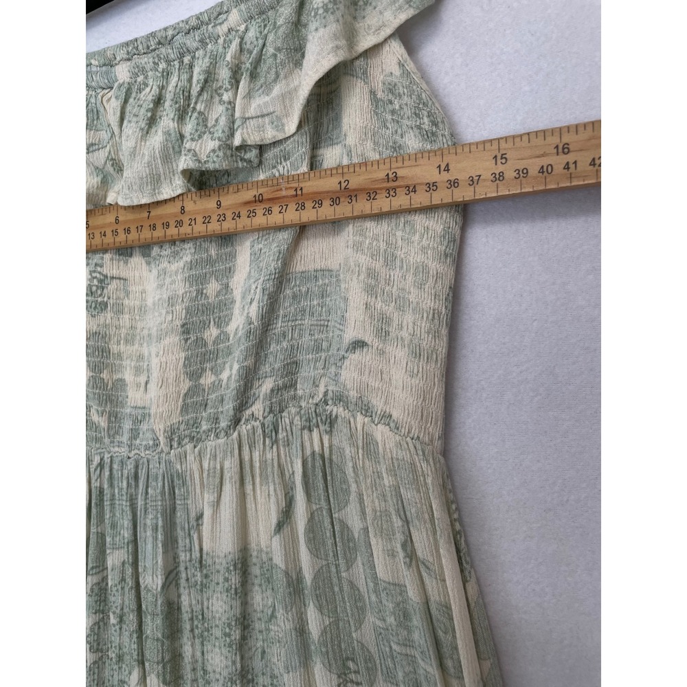 Wonderly Maxi Dress Womens Medium Green Patchwork Smocked Off Shoulder Ruffle - Picture 5 of 9